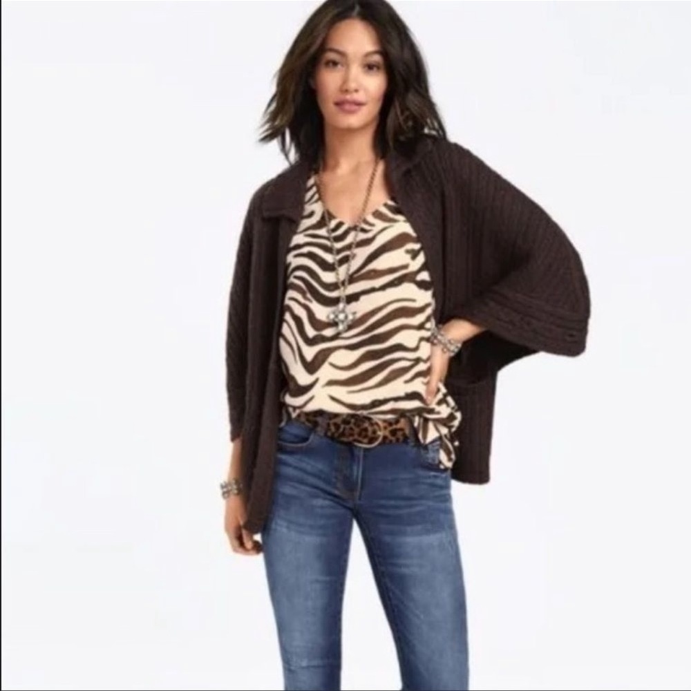 Cabi Simone Brown Cream Zebra Print Flutter Sleev… - image 1